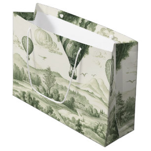 Antique Green Toile de Jouy Pastoral Pattern Large Gift Bag