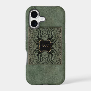 Antique Green Tooled Leather Monogram Book Cover