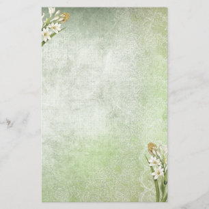 Antique Green with White Tuberoses Stationery