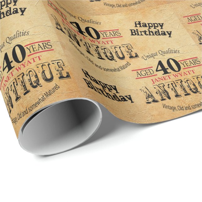 Antique Grunge Birthday | 40th Birthday Wrapping Paper (Roll Corner)