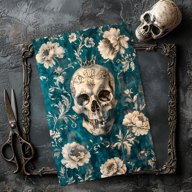 Antique Halloween Gothic Skeleton Skull Decoupage  Tissue Paper (Creator Uploaded)