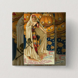 Antique Halloween Jack O Lantern  15 Cm Square Badge