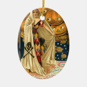 Antique Halloween Jack O Lantern Ceramic Tree Decoration