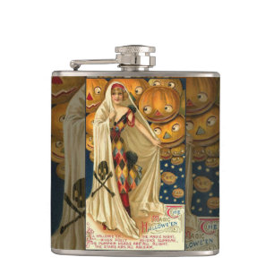 Antique Halloween Jack O Lantern Costume Woman Hip Flask