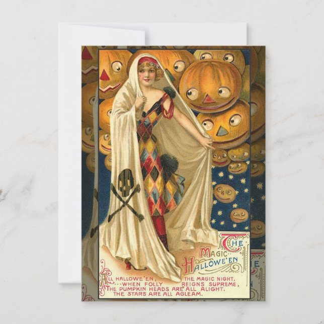 Antique Halloween Jack O Lantern Costume Woman Invitation (Front)