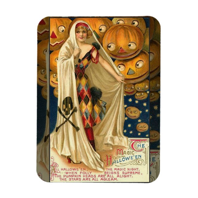 Antique Halloween Jack O Lantern Costume Woman Magnet (Vertical)