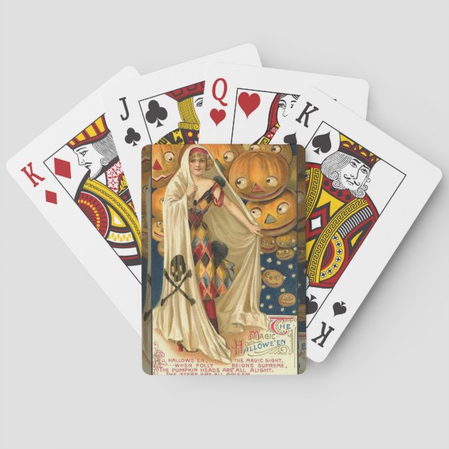 Antique Halloween Jack O Lantern Costume Woman Playing Cards (Back)