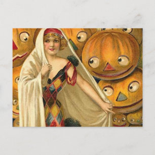 Antique Halloween Jack O Lantern Costume Woman Postcard