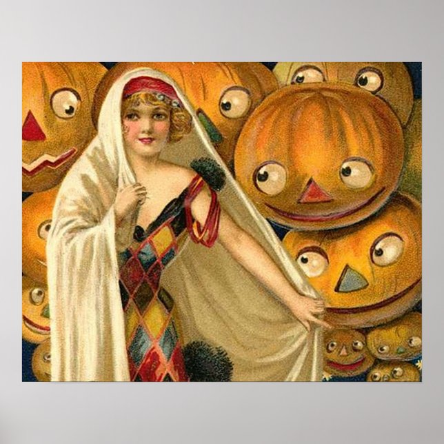 Antique Halloween Jack O Lantern Costume Woman Poster (Front)