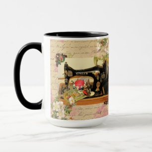 Antique Hand Crank Sewing Machine & Notions Mug
