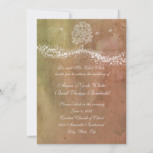 Antique hand-stained tree wedding invitation (Front)