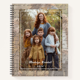 Antique Handwritten Script Personalised Photo Notebook