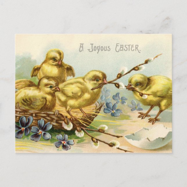 Antique Happy Easter chicks egg hatch Holiday Postcard (Front)