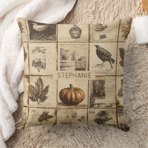 Antique Harvest Pumpkin Maple Leaf Sepia Cushion