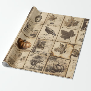 Antique Harvest Pumpkin Maple Leaf Sepia Wrapping Paper