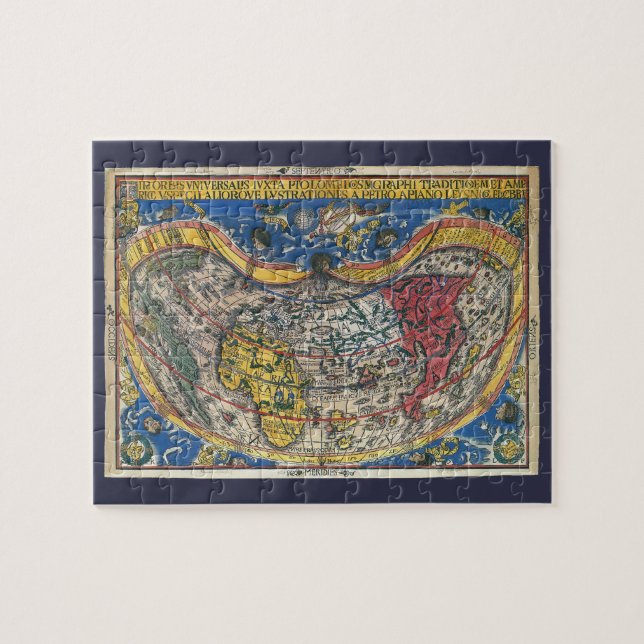 Antique Heart Shaped World Map by Peter Apian 1520 Jigsaw Puzzle (Horizontal)