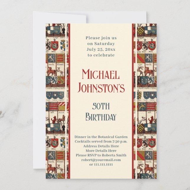 Antique Heraldry History Lover's Birthday Party Invitation (Front)