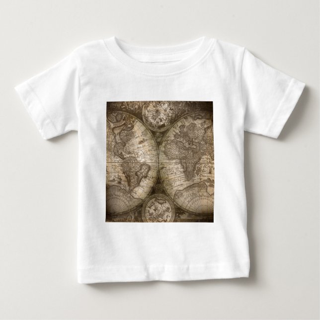 Antique Historical Old World Atlas Map Continents Baby T-Shirt (Front)