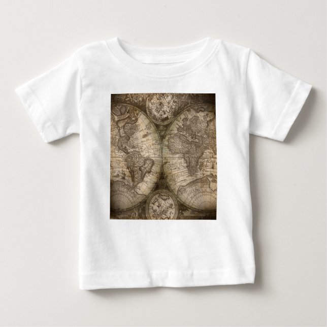 Antique Historical Old World Atlas Map Continents Baby T-Shirt (Front)