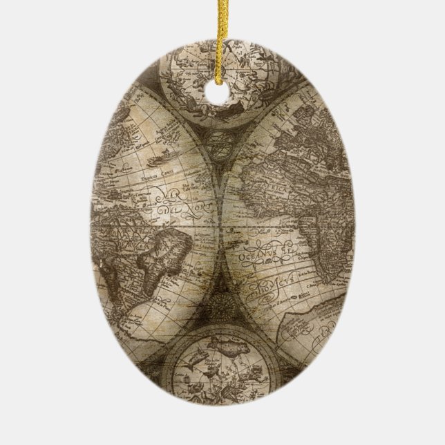 Antique Historical Old World Atlas Map Continents Ceramic Ornament (Front)