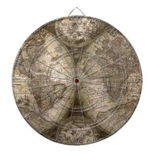 Antique Historical Old World Atlas Map Continents Dartboard