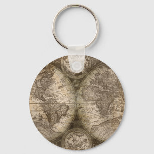 Antique Historical Old World Atlas Map Continents Key Ring