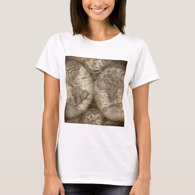 Antique Historical Old World Atlas Map Continents T-Shirt (Front)