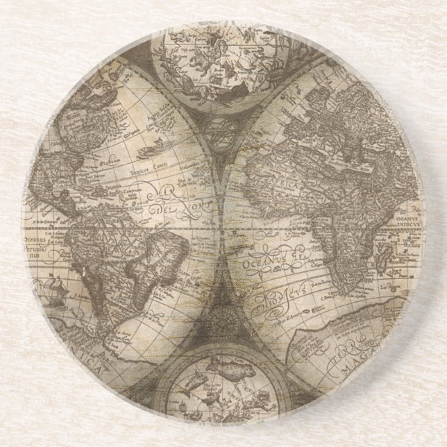 Antique Historical Old World Atlas Map Lithograph Coaster (Front)