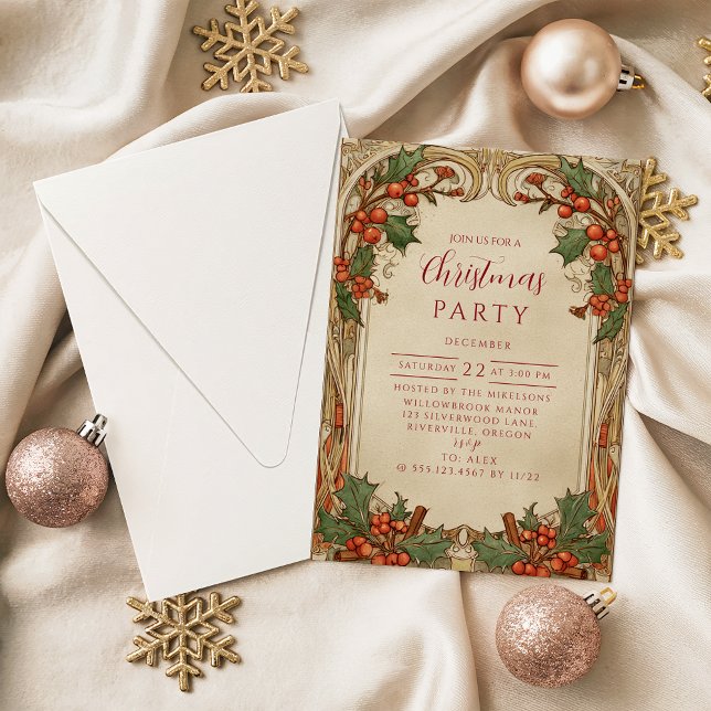 Antique Holly Berry Christmas Invitation (Creator Uploaded)