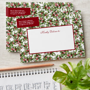 Antique Holly Patterned Christmas Holiday Envelope