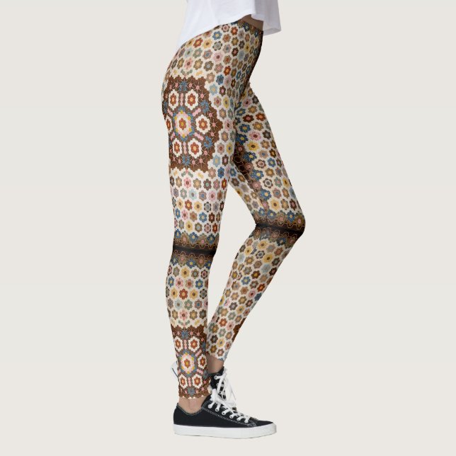 Antique Honeycomb Quilt Pattern - Folk Art Crafty Leggings (Right)