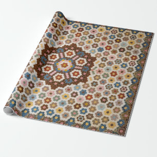 Antique Honeycomb Quilt Pattern - Folk Art Crafty Wrapping Paper