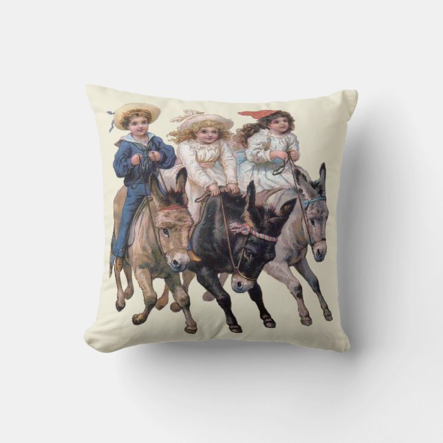 Antique horse pony children art cushion (Front)