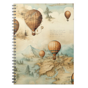 Antique Hot Air Balloon Sepia Map Landscape Notebook