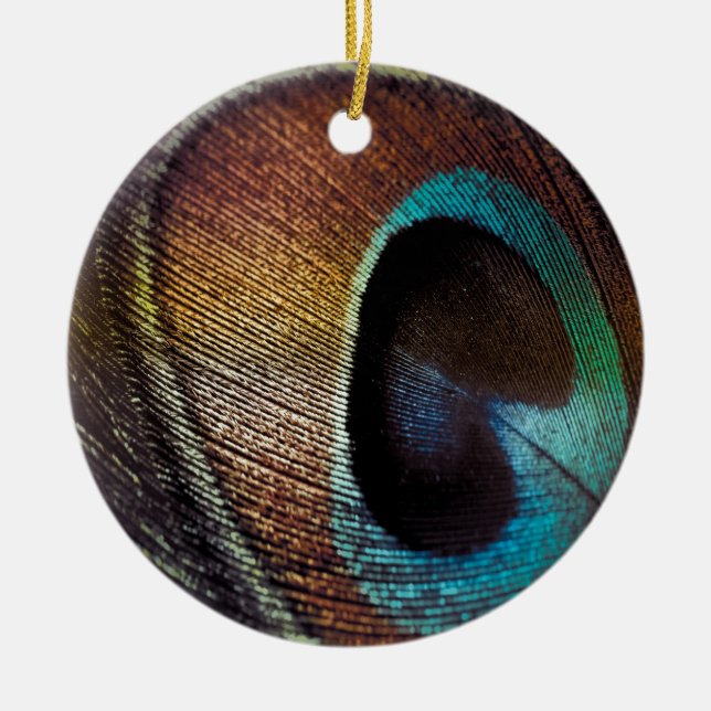 Antique Hues Peacock Feather Eye Ceramic Ornament (Front)