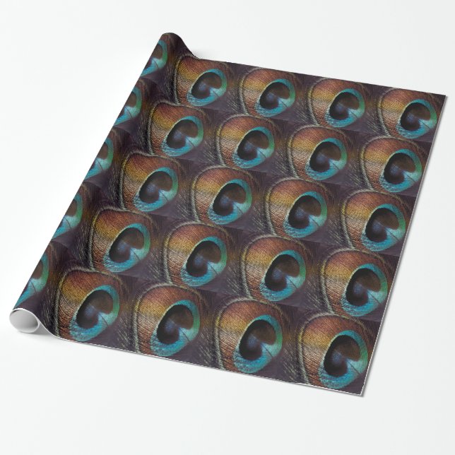 Antique Hues Peacock Feather Eye Wrapping Paper (Unrolled)