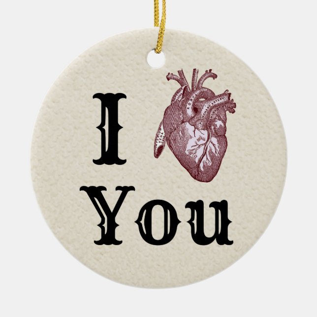 Antique I Heart You Ceramic Ornament (Front)