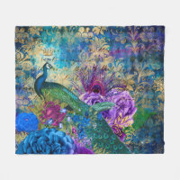 Antique Illustrated Peacock & Flowers Grunge