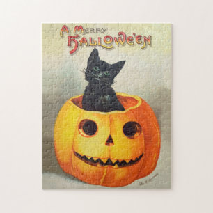Antique Illustration Ephemera Black Cat Halloween Jigsaw Puzzle