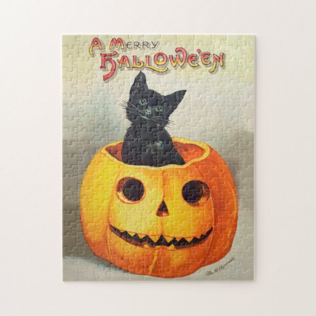 Antique Illustration Ephemera Black Cat Halloween Jigsaw Puzzle (Vertical)