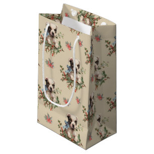 Antique Illustration Sweet Dog Christmas Pattern Small Gift Bag
