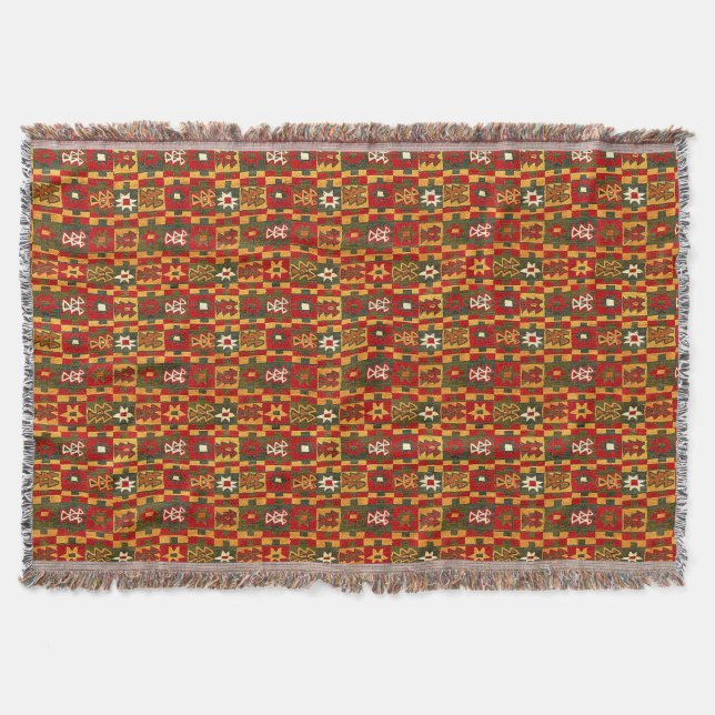 Antique Inca Tribal Star Pattern Print Throw Blanket (Front)