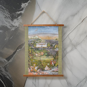 Antique India Persian Illustrations Watercolor Hanging Tapestry