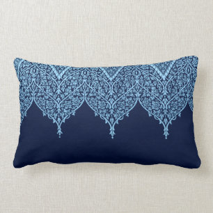 Antique Indian Pattern Blue Floral Vintage Zen Lumbar Cushion