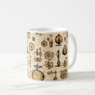 Antique Industrial Clockwork Sepia Brass Coffee Mug