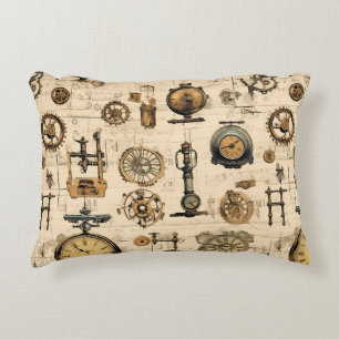 Antique Industrial Clockwork Sepia Brass Decorative Cushion