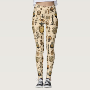Antique Industrial Clockwork Sepia Brass Leggings