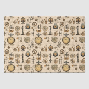 Antique Industrial Clockwork Sepia Brass Tissue Paper