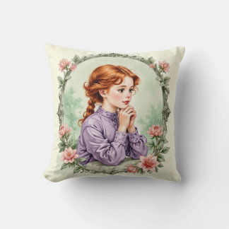 Antique-Inspired Floral Girl  Cushion