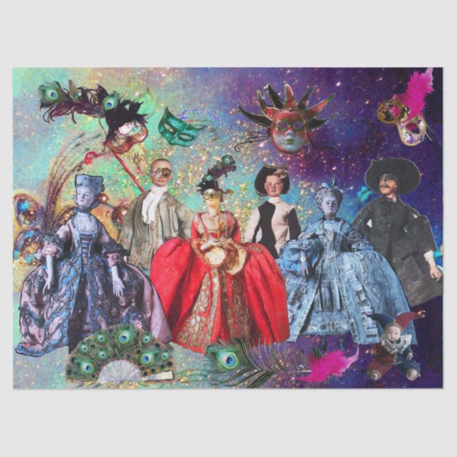 ANTIQUE ITALIAN PUPPETS AND MASKS MASQUERADE PARTY TISSUE PAPER (Front)